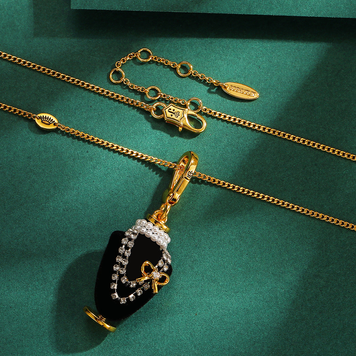 Crystal zircon pearl bow black pendant necklace pendant